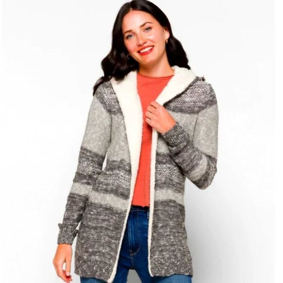 Lety & Me Women's Grey and White Dockerie Hooded Cardigan Size M - Picture 1 of 10